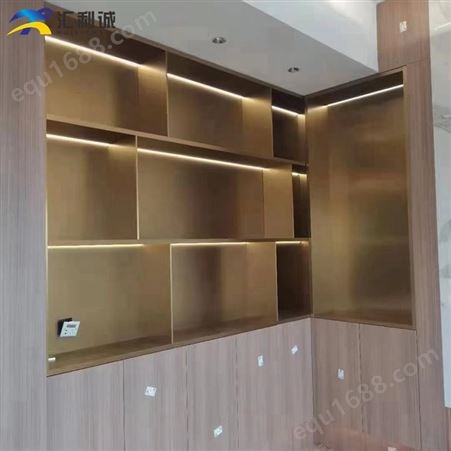 大型不锈钢组合书柜 卧室书房金色展示柜设计定制