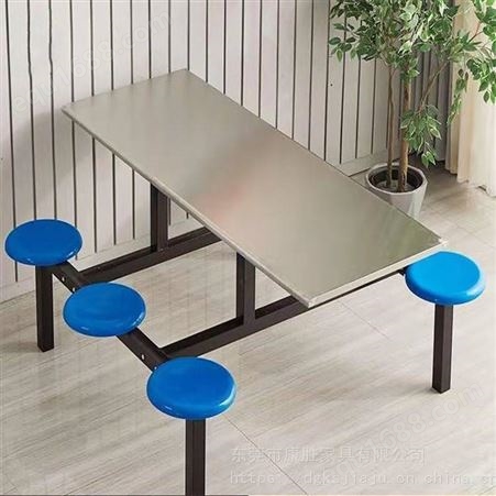 6人圆凳不锈钢餐桌-工厂饭堂桌子-康胜家具