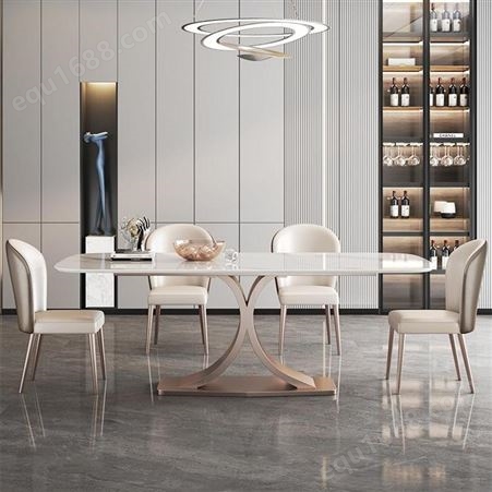 意式轻奢岩板餐桌家用小户型现代简约长方形饭桌椅组合鼎富DF-556