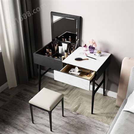 鼎富DF355意式岩板梳妆台卧室现代简约北欧化妆台化妆桌椅家用