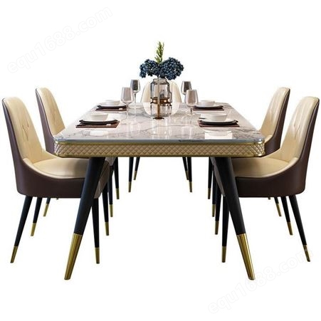 鼎富大理石餐桌椅组合小户型长方形家用吃饭桌子 6人餐台DF-577