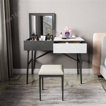鼎富DF355意式岩板梳妆台卧室现代简约北欧化妆台化妆桌椅家用