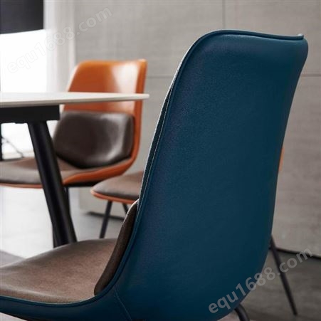 鼎富DF182餐椅现代简约家用餐厅靠背小户型铁脚高背蓝桔色椅子