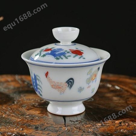 创意中式手绘白瓷功夫茶具套装 陶瓷品茗杯 瓷杯单杯主人杯
