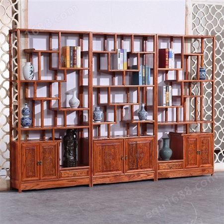 新中式古典家具 生产架实木 老榆木置物 架展示柜定制
