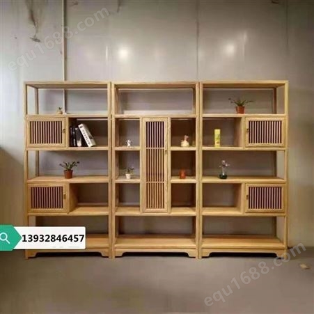 新中式古典家具 生产架实木 老榆木置物 架展示柜定制