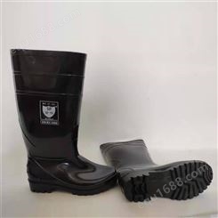 现货供应人造毛注塑雨鞋 黑色高筒雨鞋 圆头塑胶高筒雨靴