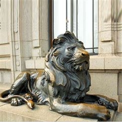 仿古青铜狮子雕塑 户外趴狮子铜像 建筑入口铜狮子摆件