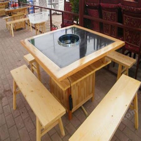 火锅调料桌钢木火锅桌椅价格烤肉火锅桌子图片