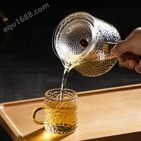 锤纹玻璃茶壶  单壶  耐热蒸茶侧把壶  家用煮茶器  耐高温泡茶壶  茶具套装