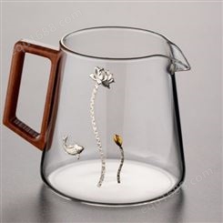 透明公道杯  吹制分茶器  高鹏硅斟茶杯  耐热玻璃茶具  描银茶海