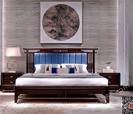 新中式檀木实木床轻奢现代简约床1.8储物双人床品牌定制