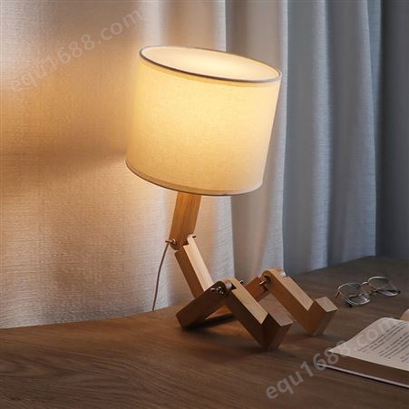 人形日式个性台灯创意灯实木木质简约北欧艺术ins卧室床头灯书桌