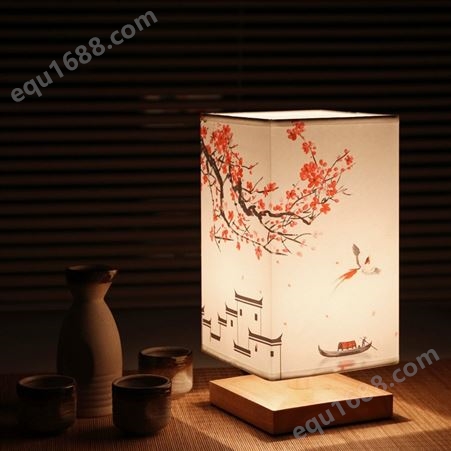 中国风创意方形木小夜台灯复古简约日式卧室床头装饰温馨浪漫台灯