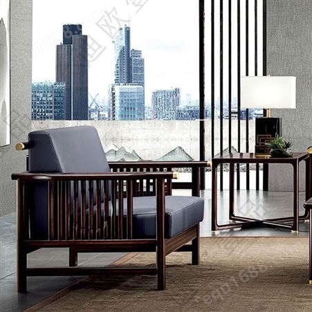 办公实木沙发组合洽谈区沙发实木办公家具直销新中式沙发