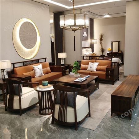 中山新中式贵妃沙发 现代简约123组合沙发  实木沙发全屋定制