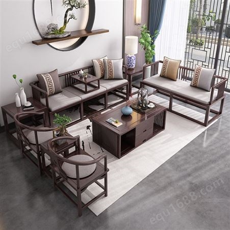 浙江现代中式沙发 禅意木质沙发组合  新中式实木沙发组合全屋定制
