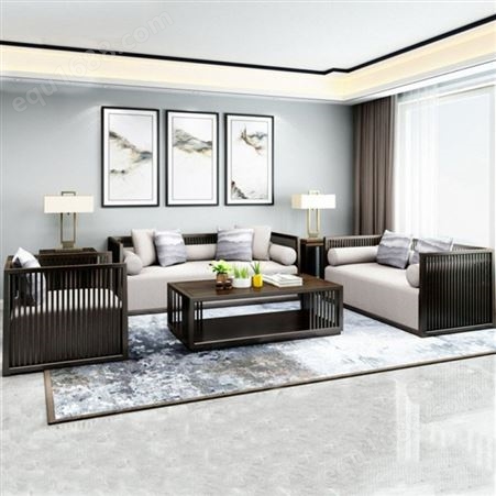 四川新中式沙发实木家具 轻奢简约禅意布艺客厅生产 样板间会所酒店沙发定制