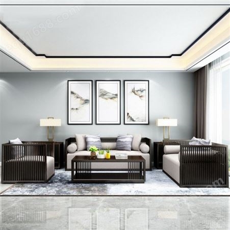 四川新中式沙发实木家具 轻奢简约禅意布艺客厅生产 样板间会所酒店沙发定制