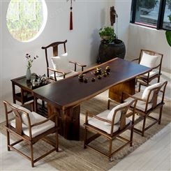 福建实木茶桌椅组合 办公室会议大板展示桌设计 原木仿古茶几新中式泡茶台桌批发