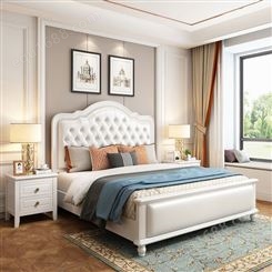 广东美式轻奢实木床1.8米双人床 橡胶木卧室家具现代婚床皮床设计 